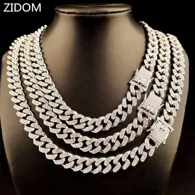 Men Hip Hop Iced Out Bling Chain Necklaces Pave Setting Cz Stone 13mm ...
