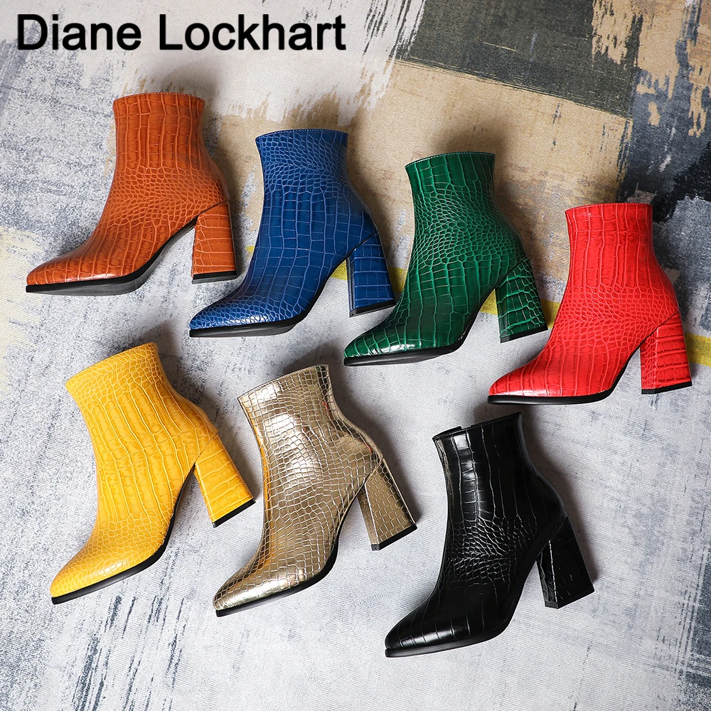 High Quality Thick High Heels Women Ankle Boots Square Toe Zip