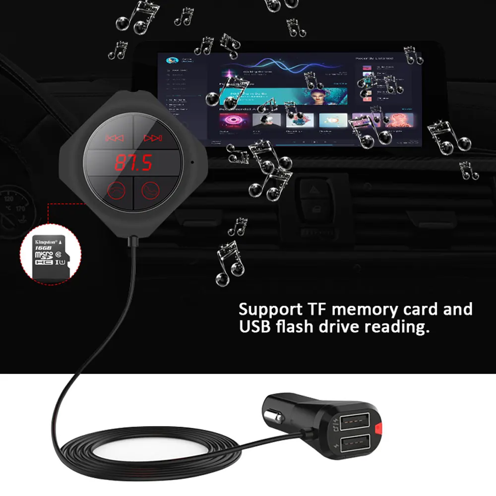 1 шт. Bluetooth приемник автомобильный комплект с двумя портами USB Автомобильное зарядное устройство и Магнитная база для IOS Android и т. д. смартфонов планшета