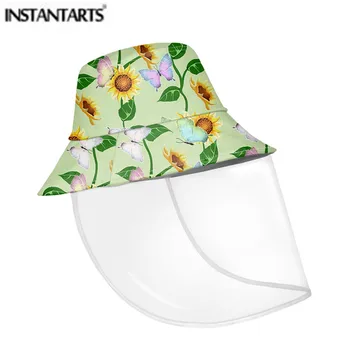 

INSTANTARTS New Trend Unisex Sunflower Printed Bucket Hat Anti Dust Eye Transparent Mask Fisherman Cap Sombrero Female 2020