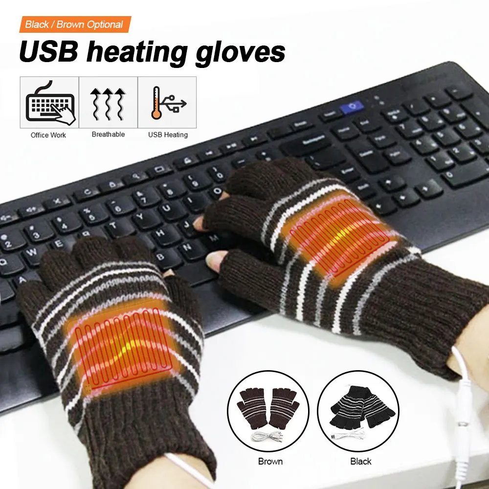 

USB Powered Heated Winter Hand Warmer Gloves Washable Half Finger Gloves Hand For Work Laptop Electric Thermal Heating Gloves