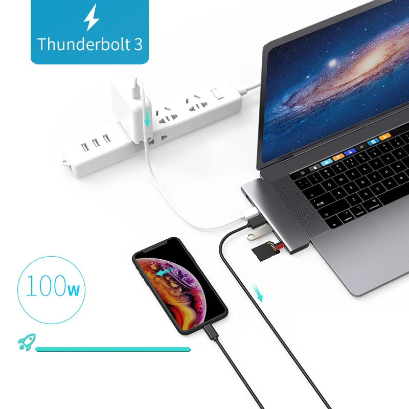 USB 3,1 type-C концентратор к HDMI адаптер 4K Thunderbolt 3 USB C концентратор с концентратором 3,0 TF sd-ридер слот PD для MacBook Pro/Air /