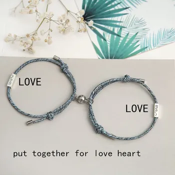 

2pcs Attract Couple Bracelets Mountain Ocean Friend Bracelet Red Black Rope Weaving Distance Magnetic Bracelet Men Love Jewelry