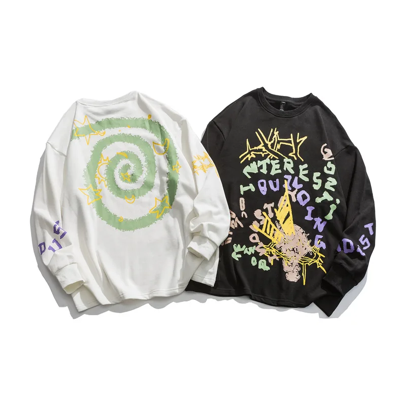 

2020 New Back Vortex Printed Sweatshirt Men's Graffiti English Lettered Long-Sleeve Pullover