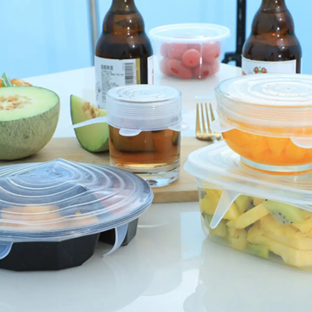 6PCS/3PCS Reusable Silicone Wrap Food Fresh Keeping Wrap Kitchen Tools Silicone Food Wrap Seal Lid Cover Stretch Accessories