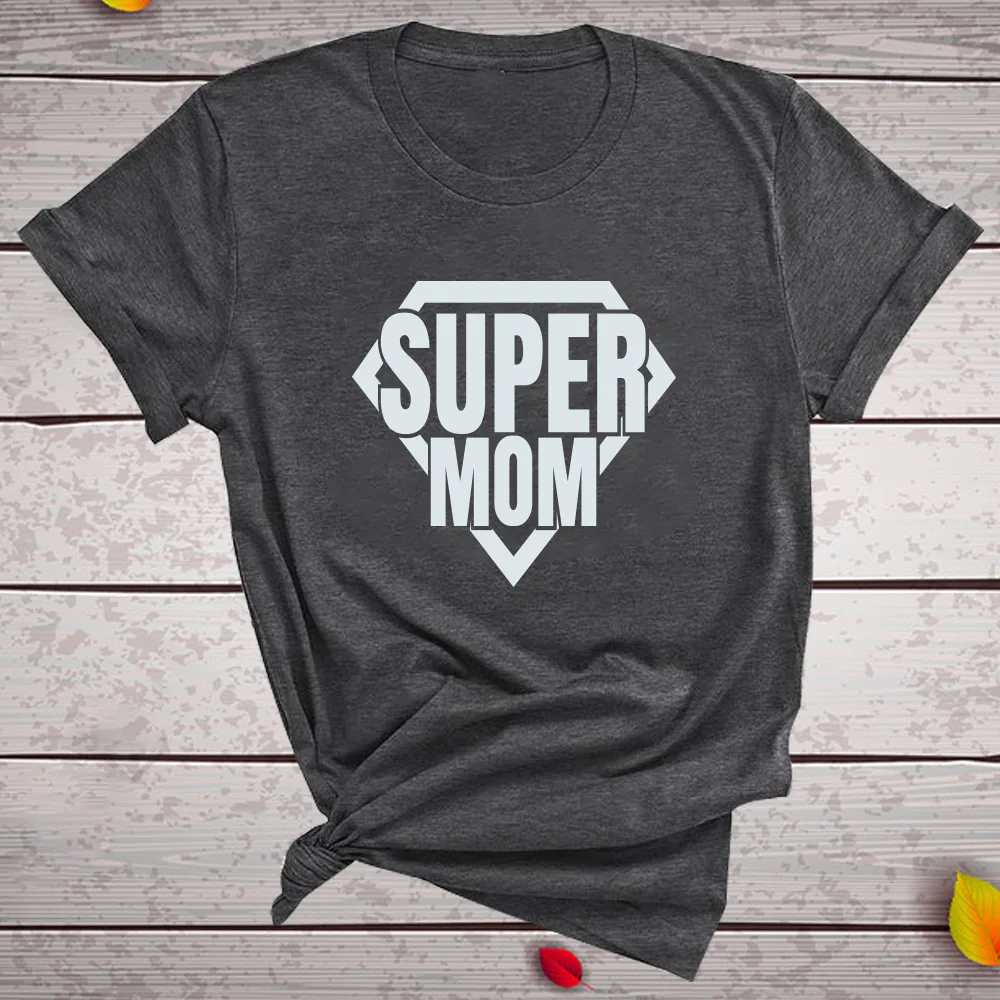 Mother's Day T-shirt Super Mom Print Women T-shirt Casual Short Sleeve Funny T Shirt Mother's Day Gift for Lady Harajuku Top Tee black t shirt for men