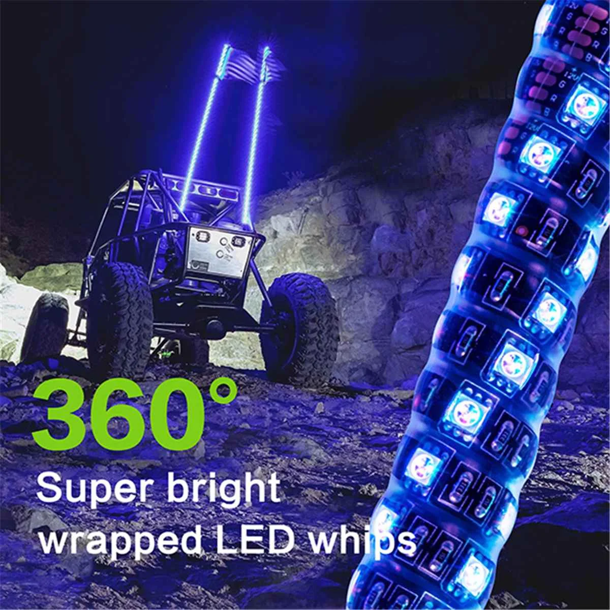US $53.88 345FT LED Whip Light RGB RZR LED Lamp Waterproof Bendable Remote Control Multicolor Super Bright Flag for SUV ATV Lamp Light