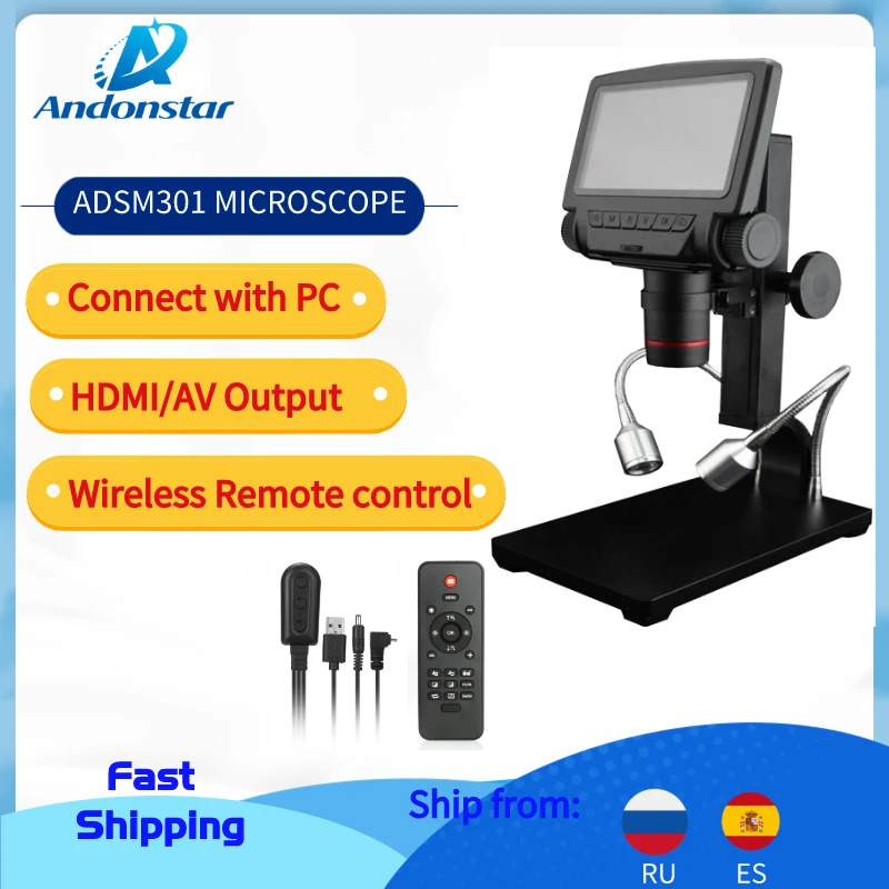 Andonstar 5 дюймовый ЖК дисплей HDMI/USB микроскоп цифровой на большие расстояния для