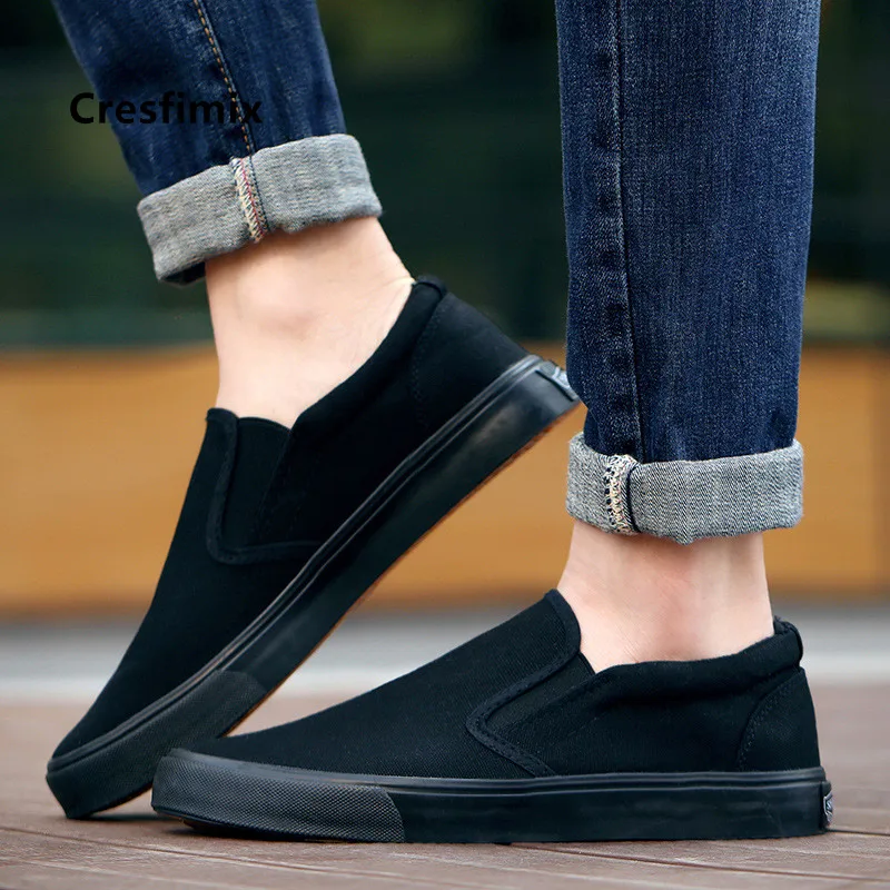 

Cresfimix male fashion all black canvas anti skid slip on shoes men cool white loafers zapatillas de deporte masculinas a5785