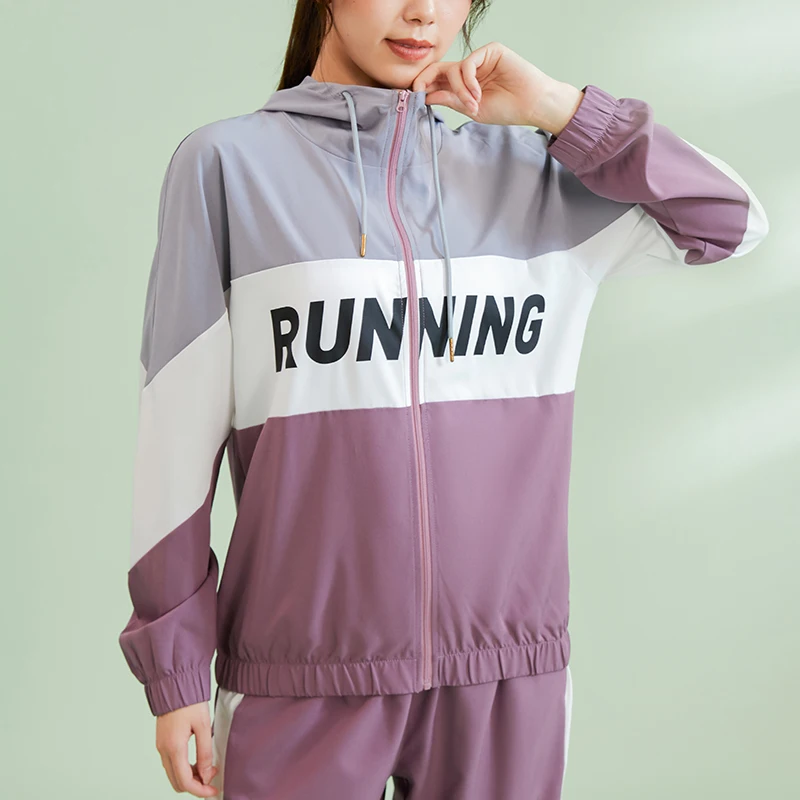 Vansydical Color Matching Running Jacket Women Hoodie Sports Yoga Shirts Zipper Fitness Gym Tops Long Sleeves Sportswear Stretch