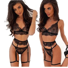 Сексуальный бюстгальтер, трусики, подвязки, комплект нижнего белья, сексуальная ночная сорочка, сексуальное нижнее белье, кружевное нижнее белье с v-образным вырезом+ garetr, эротическое нижнее белье