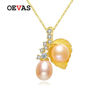 

OEVAS Natural Freshwater Pearl Pendant Necklaces For Women Top Quality 100% 925 Sterling Silver Delicate Leaf Party Jewelry Gift