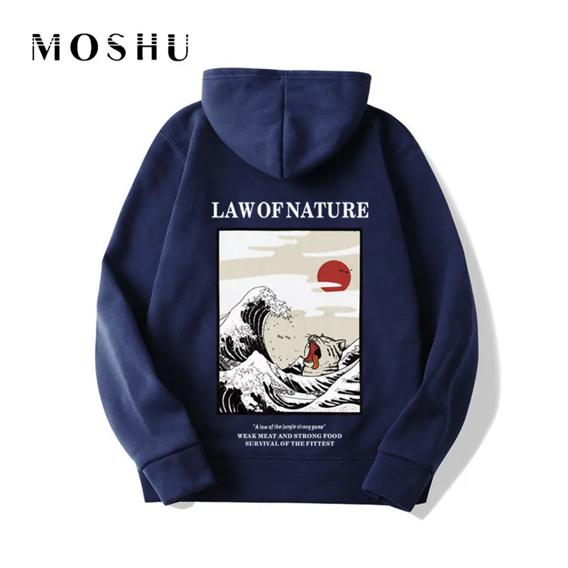 

Harajuku Hoodies Sweatshirts Funny Embroidery Cat Wave Printed 2019 Hip Hop Casual Fleece Low Of Nature Hooded Hoody Pullovers