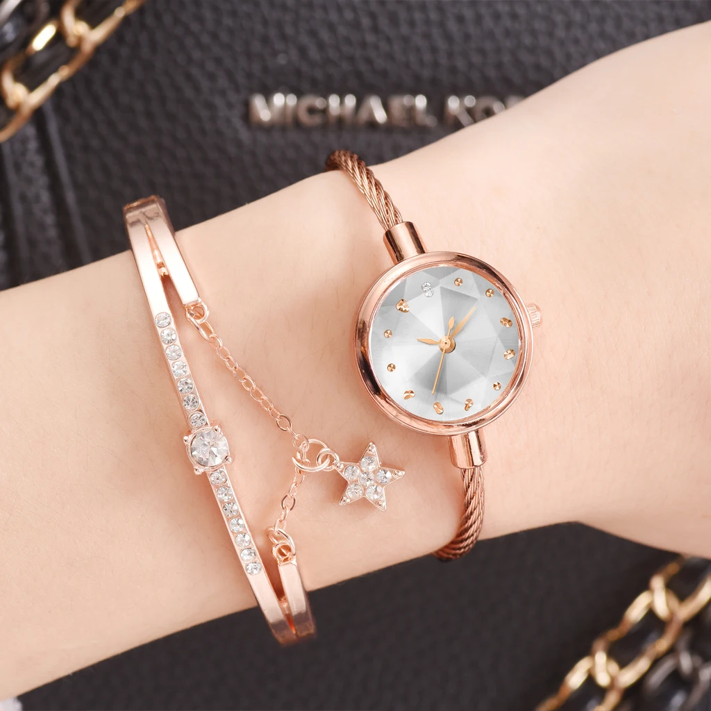 2 шт. брендовые модные роскошные часы женские часы-браслет Высокое качество Сапфир женские кварцевые часы простые золотые часы для женщин подарок