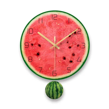 

Watermelon Fruit Wall Clock Living Room Decoration Creative Cute Swing Clock Children Bedroom Silent Glass Fashion Clock Clocks