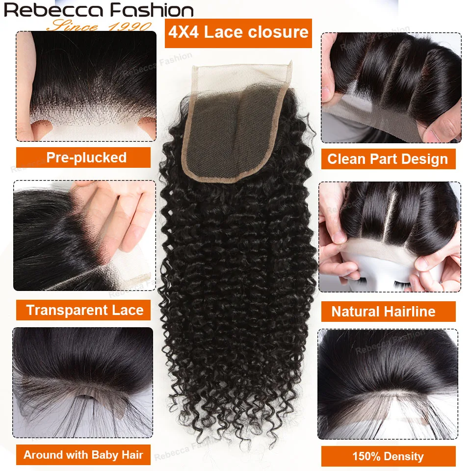 Rebecca Kinky Curly Bundles With Closure Human Hair 3 Bundles With Closure Brazilian Curly Hair Bundles With Frontals