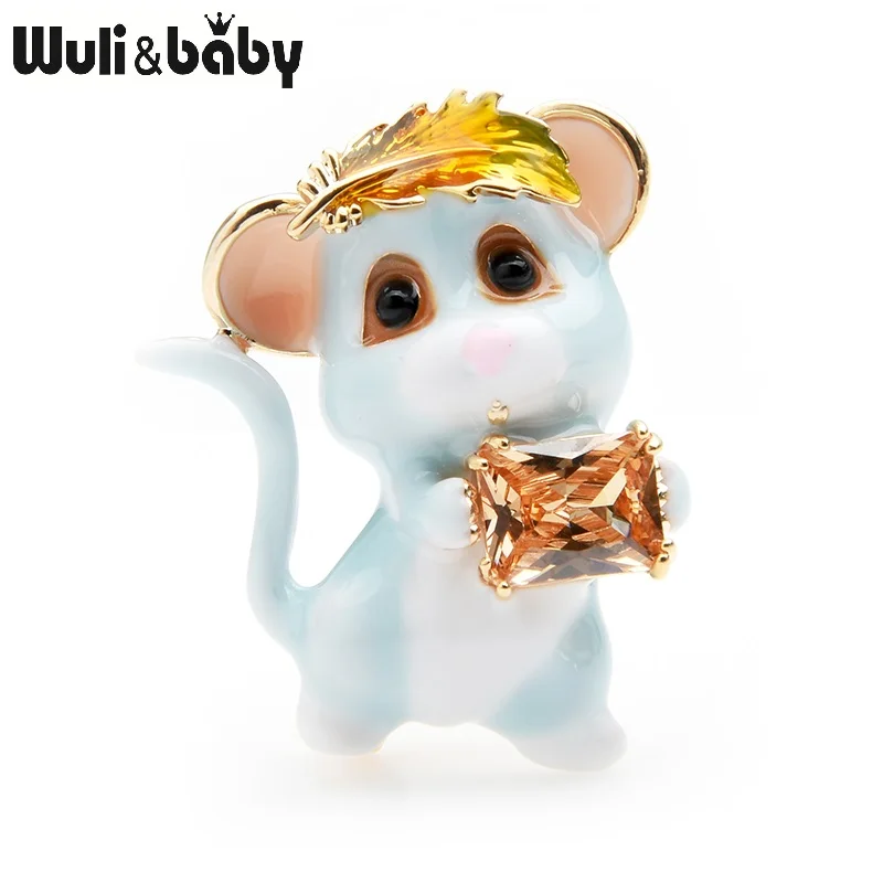 

Wuli&baby Blue Pink Mouse Enamel Brooches Women Alloy Hugging Zircon Animal Party Banquet Brooch Pins New Year Gifts