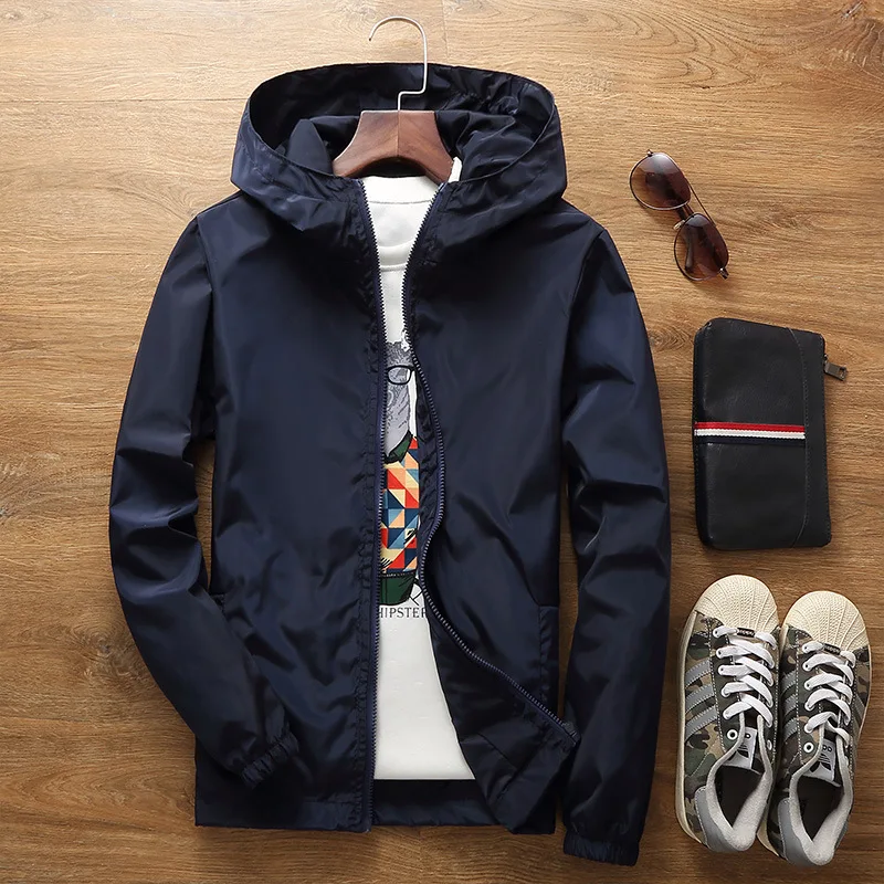 Hooded Jacket Windbreaker Spring 7XL Men Casual Fashion 6XL Zipper Male Autumn Thin 10-Color