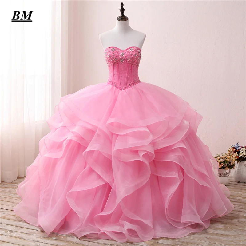 the picture color Новые розовые платья Quinceanera бальное платье украшенное бусами милые 16 Платья вечерние платья Vestido De 15 Anos BM32 - Цвет: the picture color