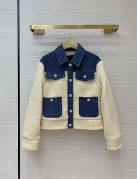 

Thich Jean Jacket 2020 Autumn Winter Women's Clothing New Handsome Casual All-match Artificial Lamb Wool Stitching Denim Jacket