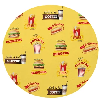 

Super Soft Plush Flannel Blanket Creative Fast Food Printing Blankets Round Throw Blanket for Beds
