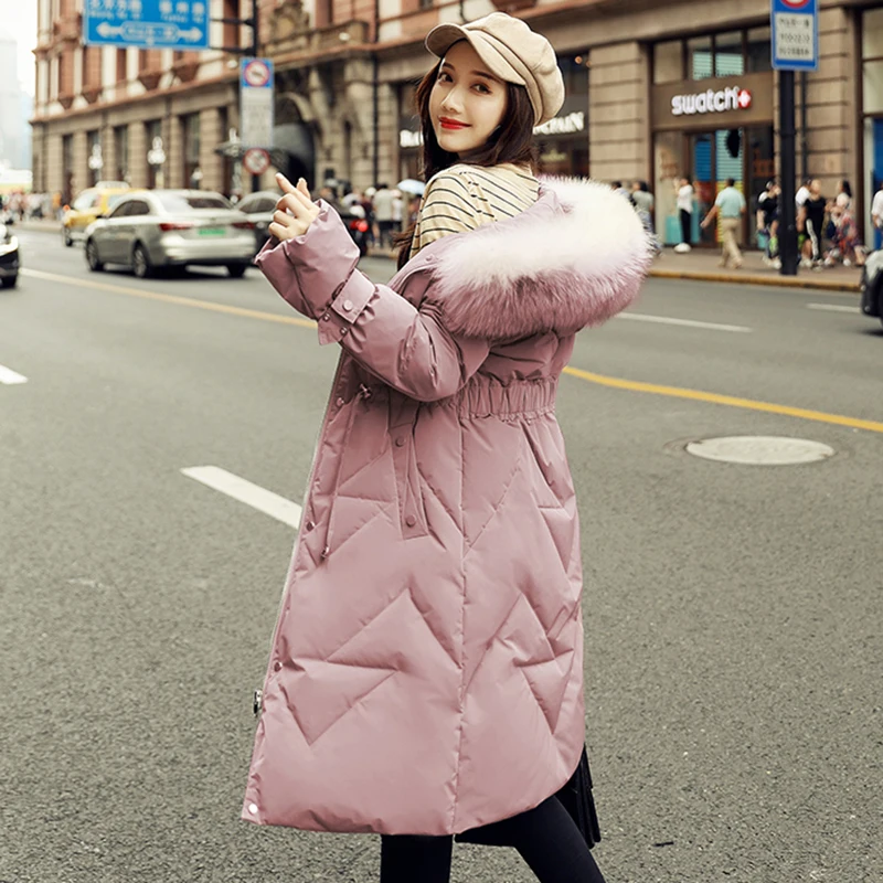 Fashion Fur Collar Hooded Warm Coat Women Down Jacket Long Parkas New Winter Loose Coat Female Overcoat WM175