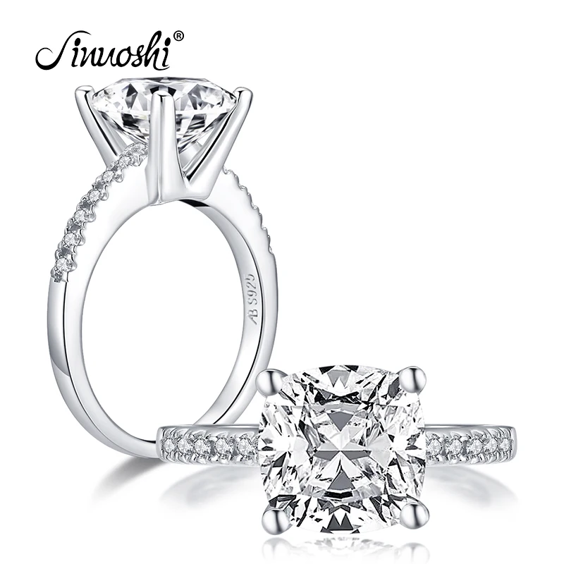 

AINUOSHI Fashion 925 Sterling Silver 3.25 Carat Cushion Cut Engagement Ring Simulated Diamond Wedding Silver Ring Jewelry Gifts