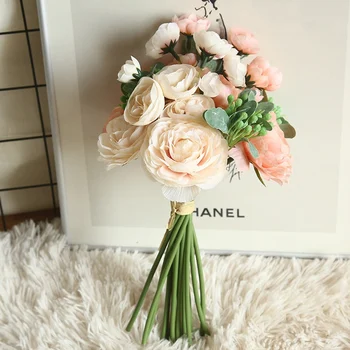 

Silk Ranunculus Floral Bouquet With Greenery Wedding Holding Flowers Home Office Decoration Sztuczne Kwiaty Artificial Flowers