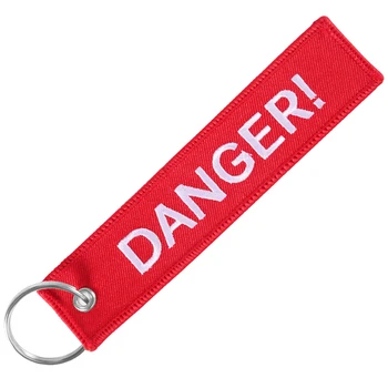 

Fashion Danger Keychain Embroidery Key Chain for Motorcycles and Cars Key Tag Red Key Fobs Customized Keychains