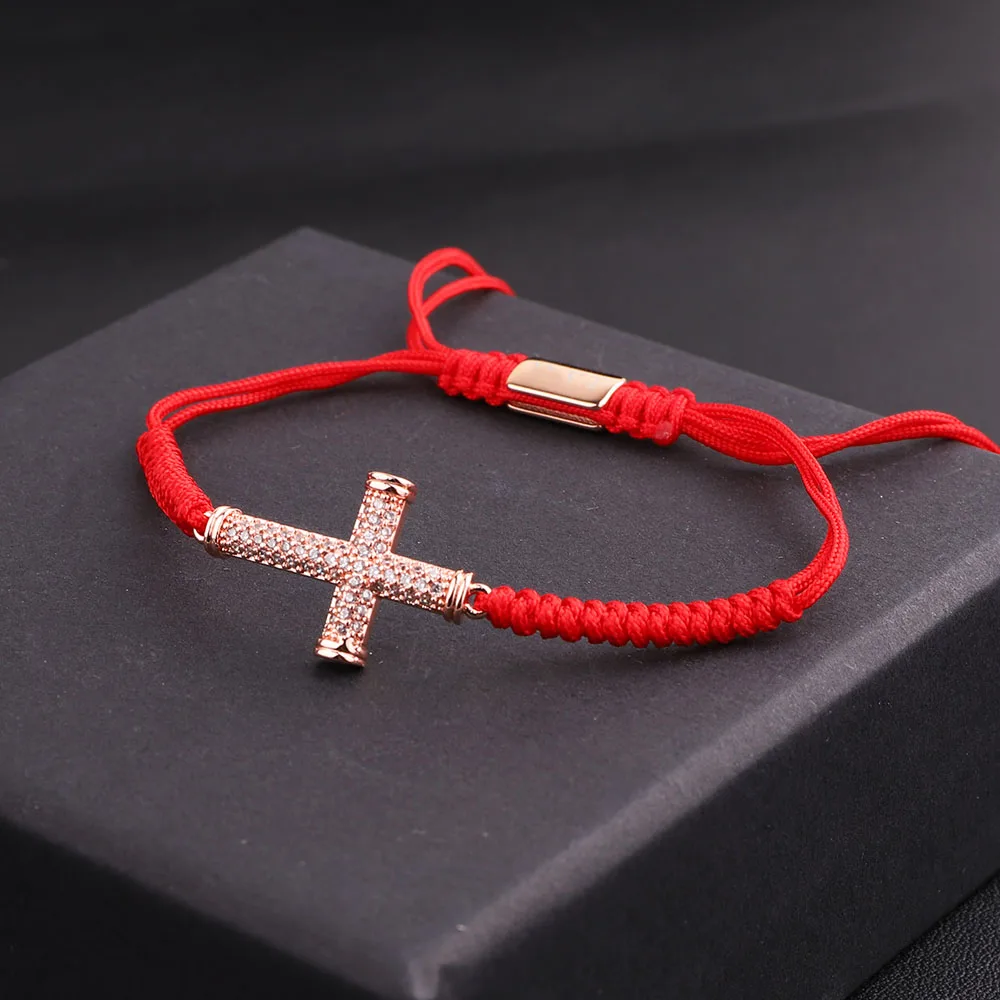 Jaravvi High Quality CZ Micro Pave Cross Handmade Red Cord Macrame Friendship Bracelet Men Women Jewelry Gift - Image 6