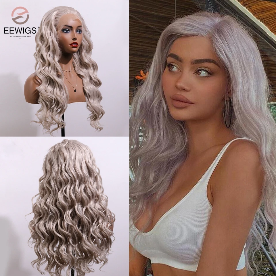 

Synthetic Lace Front Wig High Temperature Loose Wave Brown Pink Grey Wig 13x4 Density 180 BlondeGlueless Cosplay Black Women
