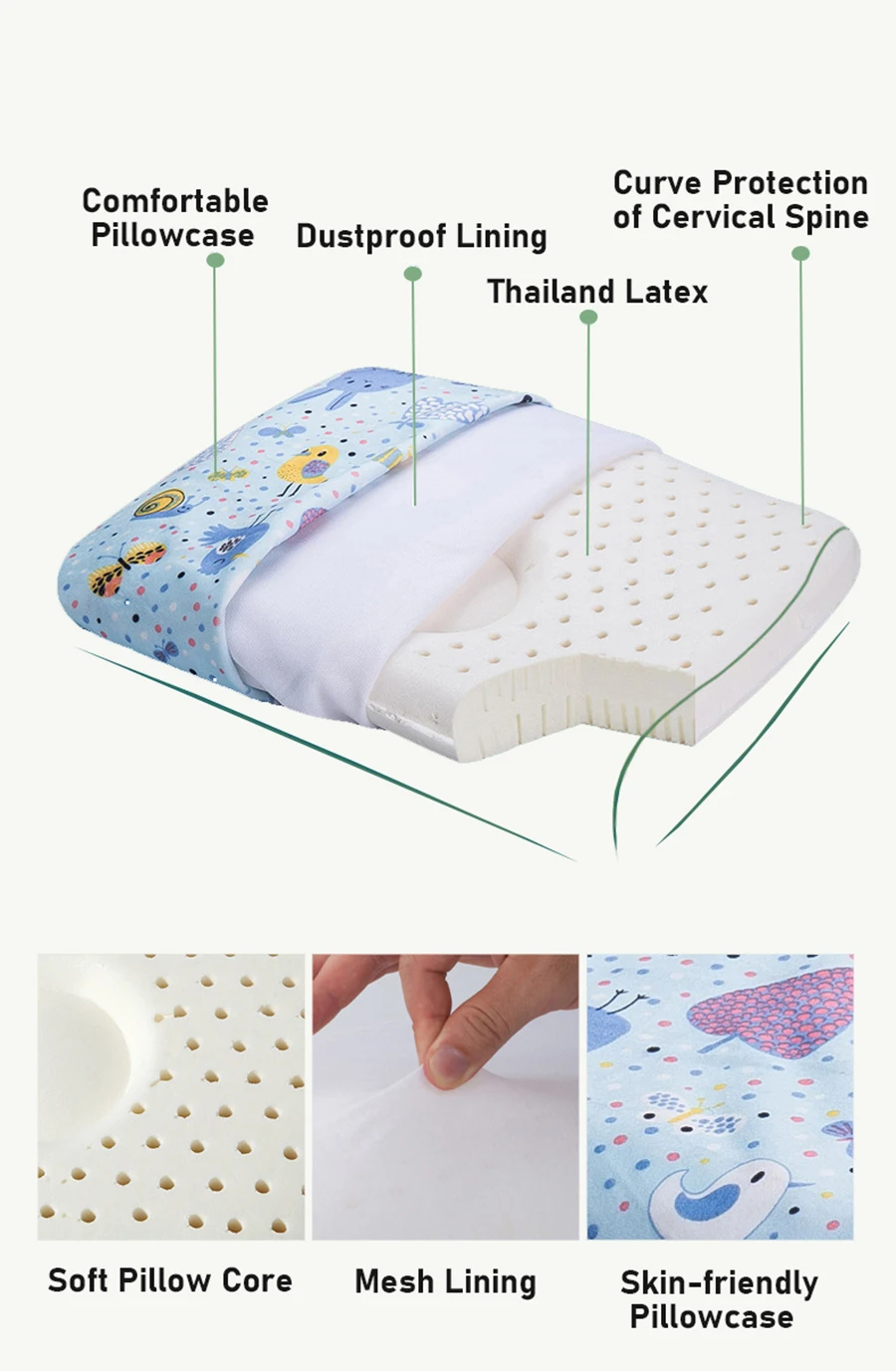 Thailand Natural Pure Kids Latex Pillow Young Kids Head Neck Spine Protective Pillow Head Shape Correcting-xq (5)