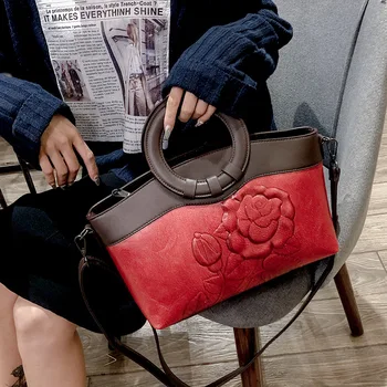 

Gykaeo Retro Rose Embossed Women Leather Bag 2020 Elegant Ladies Luxury Handbag Large Capacity Shoulder Messenger Bag sac a main