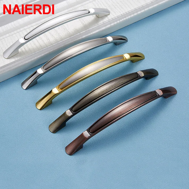 NAIERDI Vintage Bronze Handles Kitchen Cabinet Handles Solid Drawer Knobs Silver Cupboard Door Wardrobe Pulls Furniture Handle