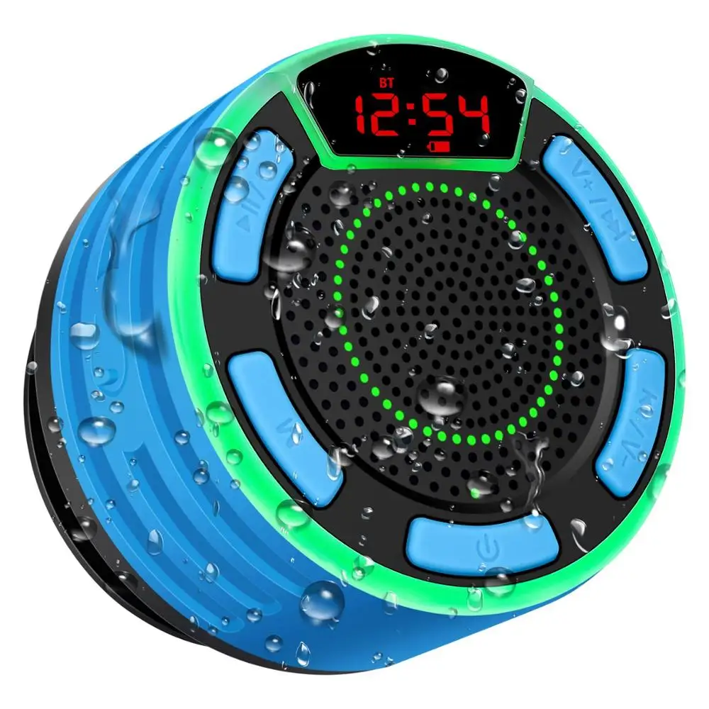 Blue BassPal F013 Pro TWS Bluetooth динамик s IPX7 водонепроницаемый портативный беспроводной Душ динамик со светодиодный дисплей fm-радио присоска - Цвет: Blue
