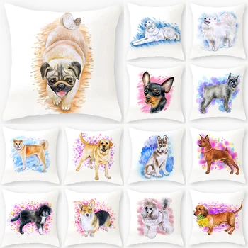 

Cartoon Pug Bulldog Sofa Decorative Cushion Cover Pillow Pillowcase Polyester 45*45 Throw Pillow Home Decor Pillowcover 40887