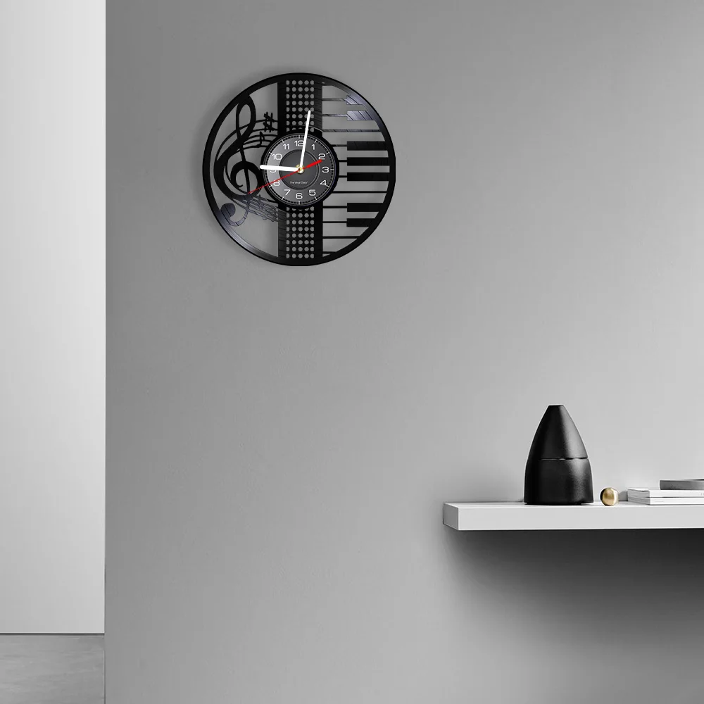 Treble Clef Piano Vinyl CD Disc Wall Clock Musical Instrument Wall Watch With LED Vintage Retro Music Inspired Gift For Pianoist