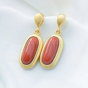 

SNew Silver Natural Southern Red Onyx Oval Long Earrings Women's Fine Exquisite Cool Style Elegant Brand Jewelry