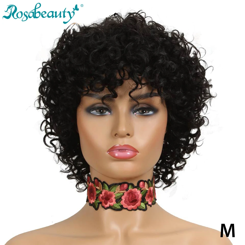 

Rosabeauty Short Loose Curly Wigs For Black Women Peruvian Remy Bouncy Curly Human Hair Wigs 10 Color Free Shipping