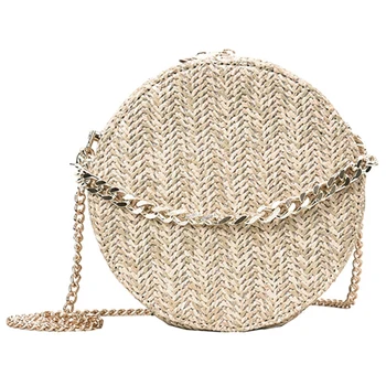 

Handmade Woven Bag Round Butterfly Buckle Rattan Straw Bag Satchel Wind Bohemian Beach Chain Round Bag Fashion Bag