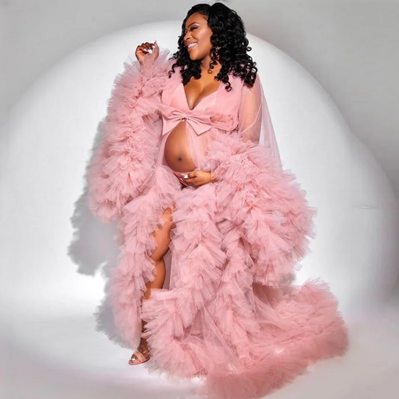 Unique Prom Dresses Custom Made Tulle Maternity Robes Women Photoshoot