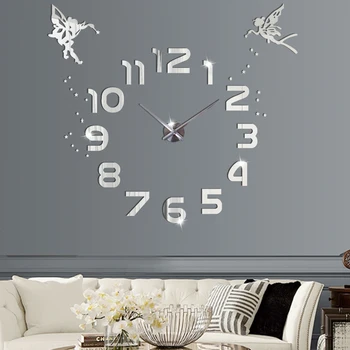 

DIY 3D Wall Clock Modern Design Silent Large Clock for Living Room Home Decor Acrylic Mirror Wall Sticker Clock