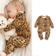 Barboteuse en coton pour enfants, combinaison à manches longues, imprimé léopard, motif zèbre, pour garçons et filles, body pour nourrissons, automne 2021 