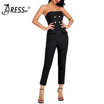 

INDRESSME New Summer Women Jumpsuit Romper Sexy Button Off Shoulder Backless Sleeveless Jumpsuit Celebrity Party Romper 2019