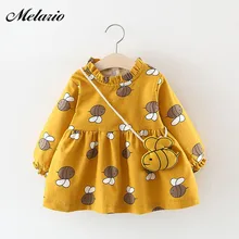 Melario/зимние платья для маленьких девочек; плотное теплое детское платье с рисунком пчелы и длинными рукавами, с оборками и воротником, с сумочкой; Одежда для младенцев; Vestido