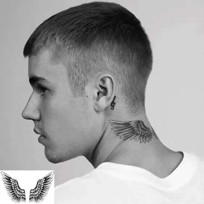 New Neck Wing Temporary Tattoo Sticker Men And Women Waterproof Black Lasting Fake Tattoo Demon Angel Body Art Tattoo Sticker