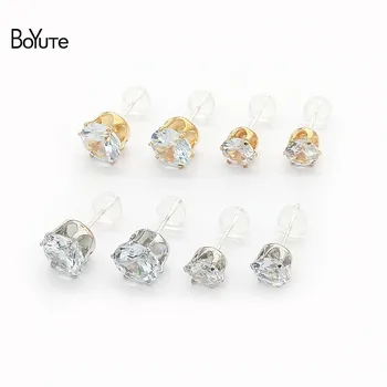 

BoYuTe 6MM 8MM Crystal Zircon Stud Earrings Hypoallergenic 925 Silver Ear Pin Diy Earrings Jewelry Accessories