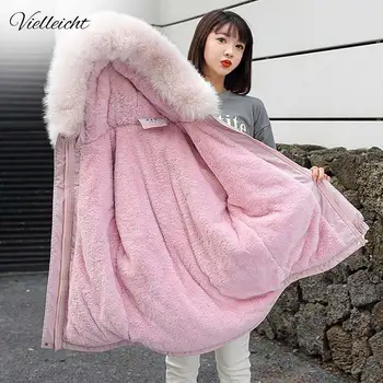 

Vielleicht New Autumn Winter Jacket Women Ladies Fur Liner Thick Hooded Short Parkas Winter Coat Women Slim Fur Collar Outerwear