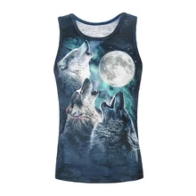 Летний стиль мужской жилет творческий прохладный животных 3D Mochizuki с принтом Волков