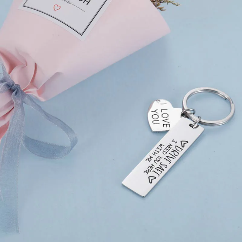 I Love You Keychain Keyring Drive Safe I Need You Here with Me for Couples Men Women Christmas Gift Key Chains